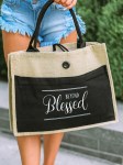 Elevate Your Style with the Black BEYOND Blessed Printed Vintage Burlap&nbsp;Bag