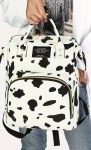 Unleash Your Style with the White Cow Spot Print Multi-Pocket Canvas&nbsp;Backpack