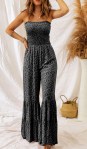 Embrace Your Feminine Side with the Black Khaki Thin Straps Smocked Bodice Wide Leg Floral&nbsp;Jumpsuit